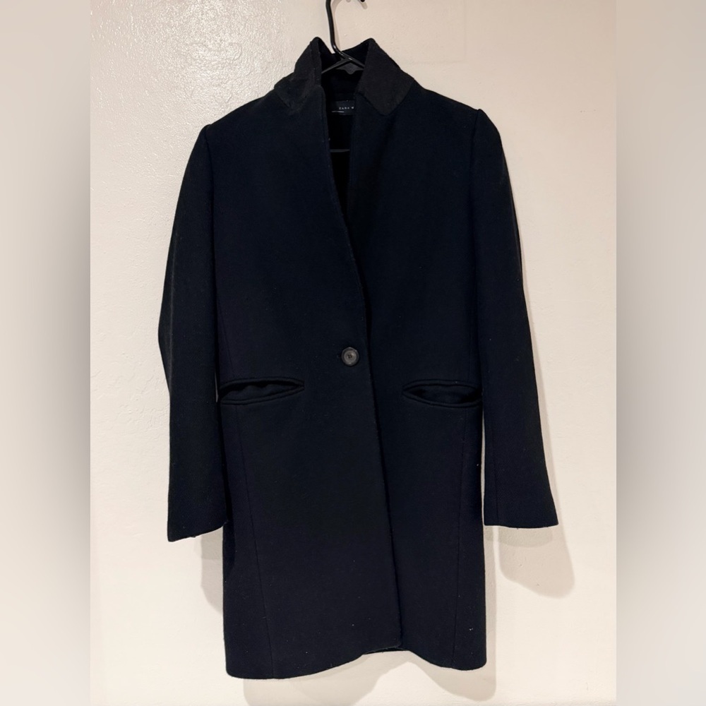 Zara Wool Blend Long Coat size XS with faux pocket